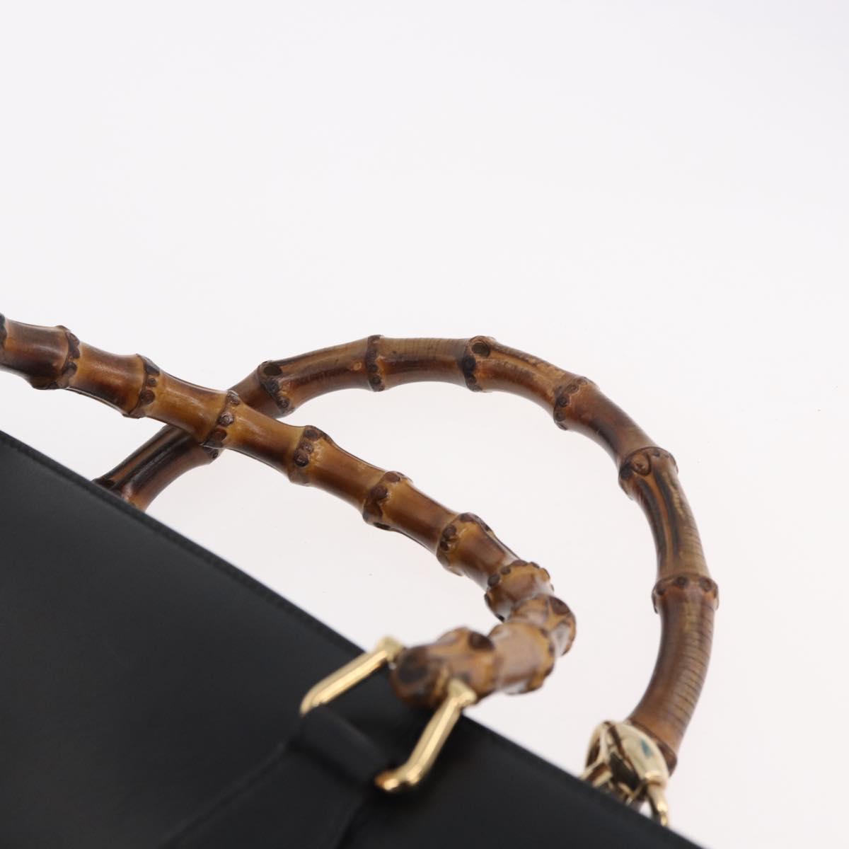 GUCCI Bamboo Hand Bag Leather 2way Black Gold 002 2855 0322 0 Auth kk684