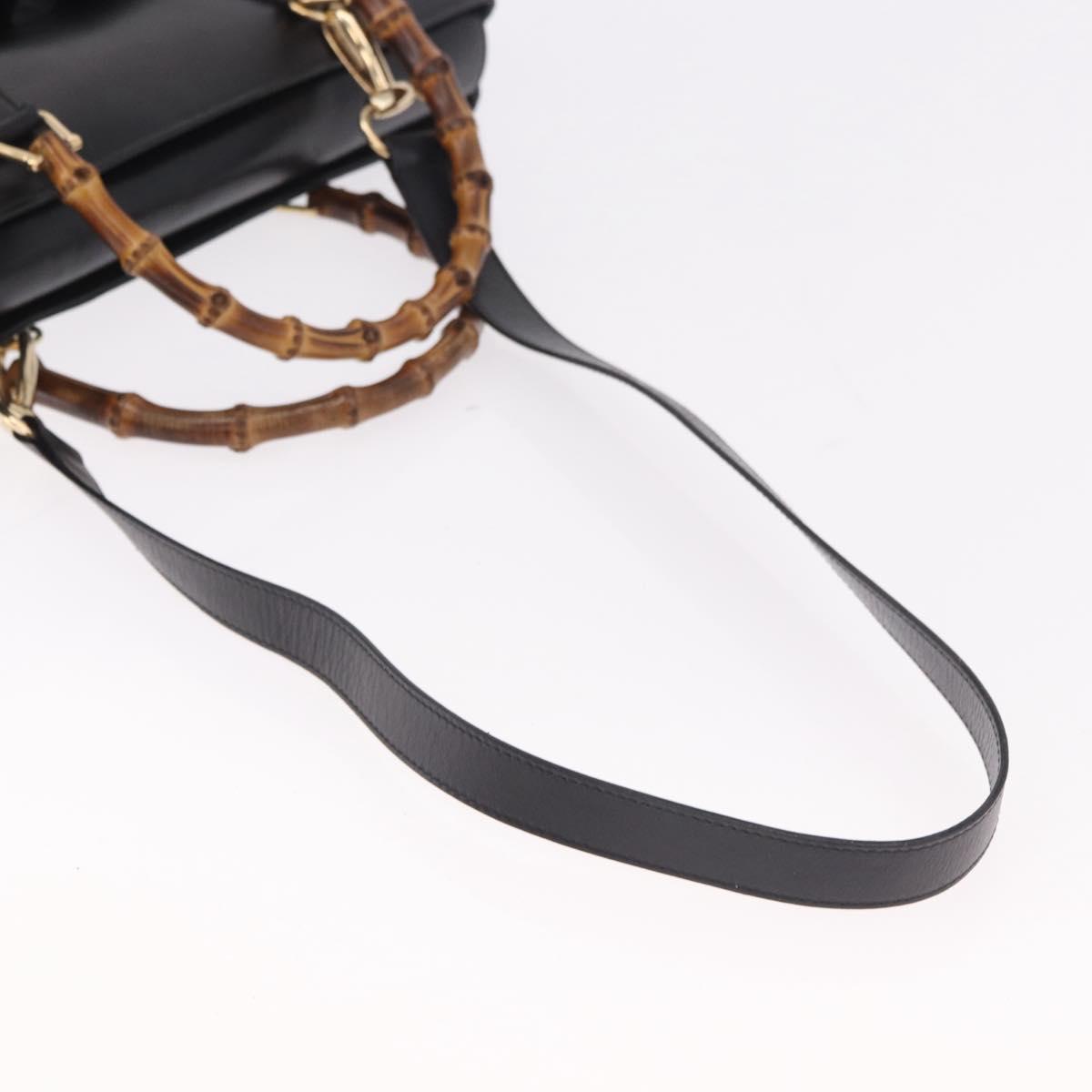 GUCCI Bamboo Hand Bag Leather 2way Black Gold 002 2855 0322 0 Auth kk684