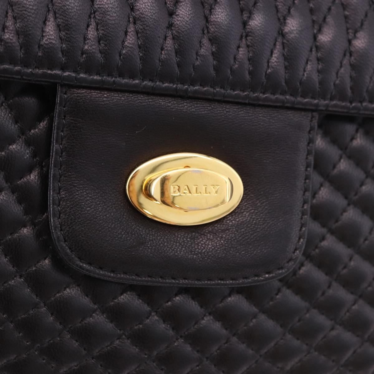 BALLY Chain Shoulder Bag Leather Black Gold Auth kk687A