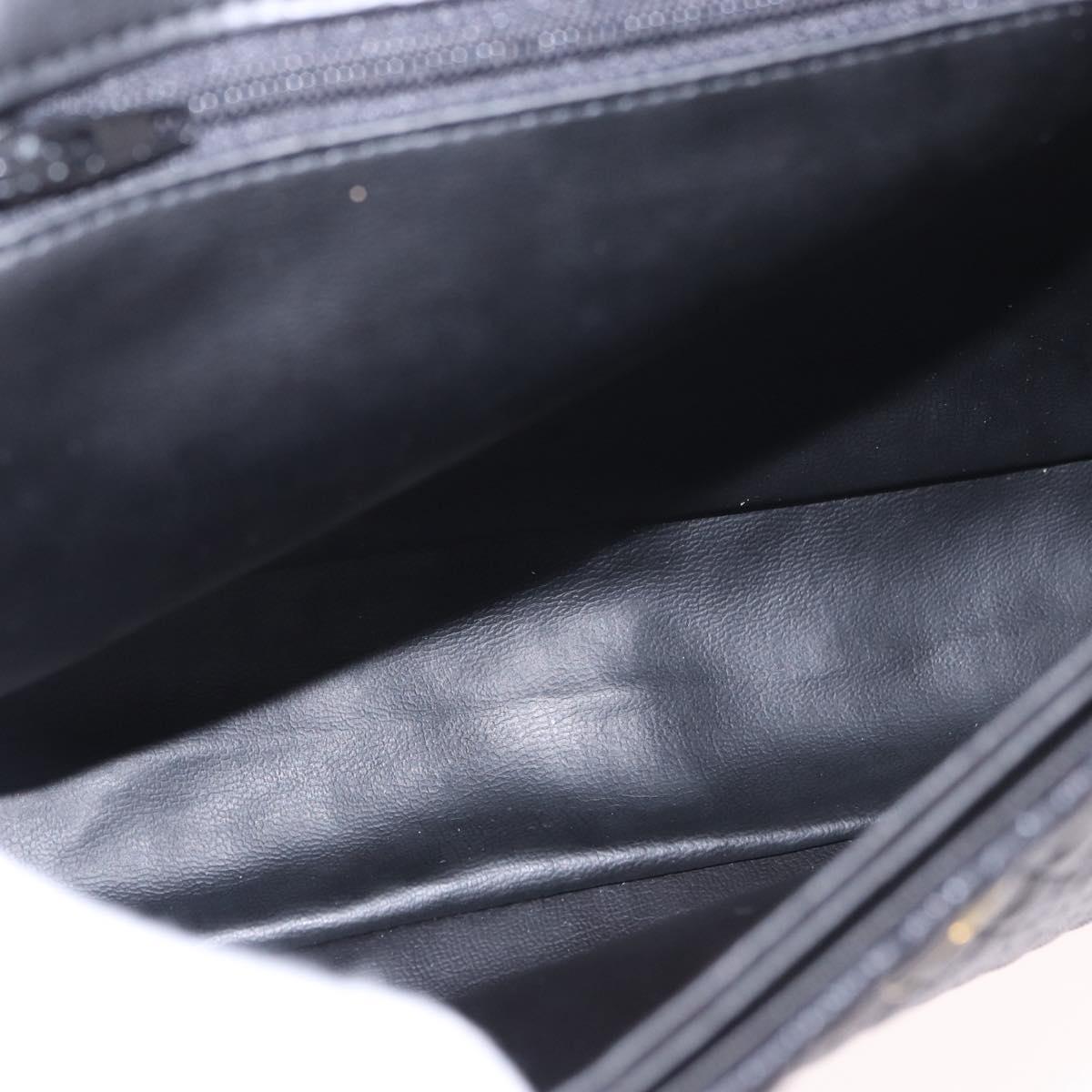 BALLY Chain Shoulder Bag Leather Black Gold Auth kk687A