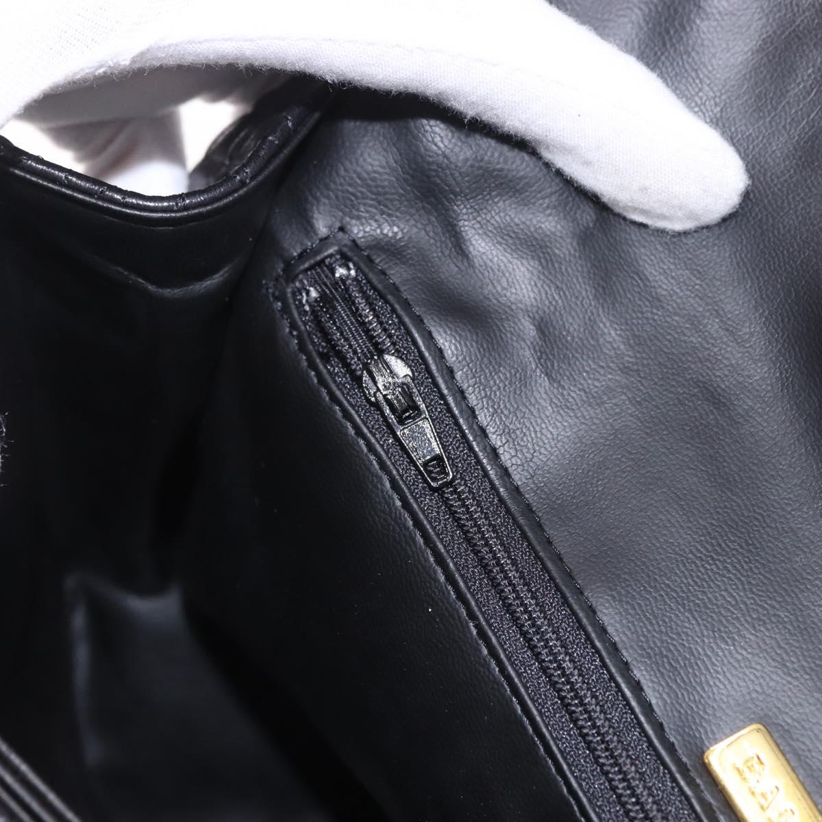 BALLY Chain Shoulder Bag Leather Black Gold Auth kk687A
