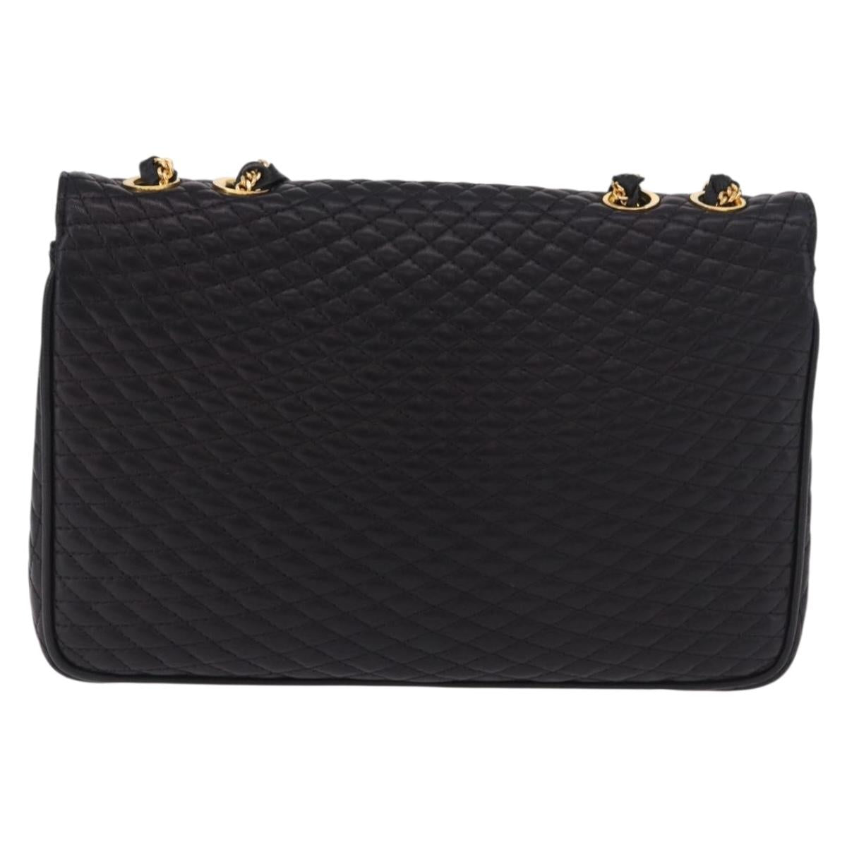 BALLY Chain Shoulder Bag Leather Black Gold Auth kk687A