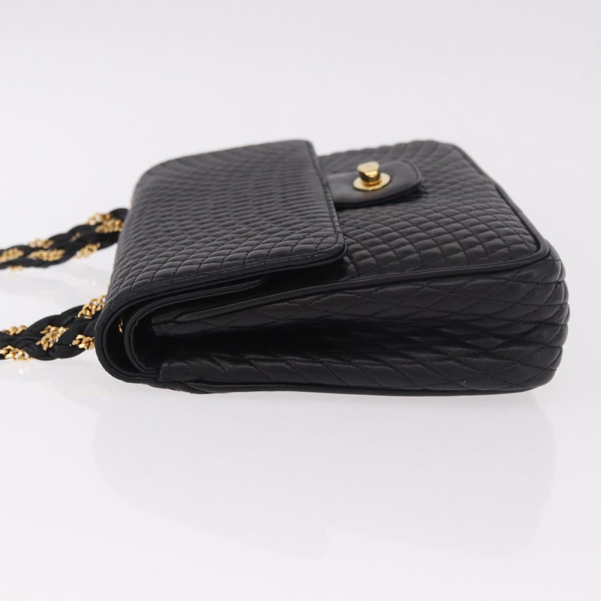 BALLY Chain Shoulder Bag Leather Black Gold Auth kk687A