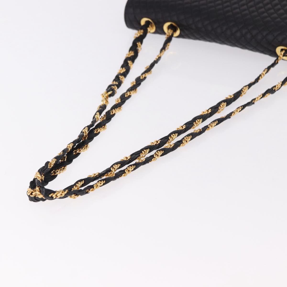 BALLY Chain Shoulder Bag Leather Black Gold Auth kk687A