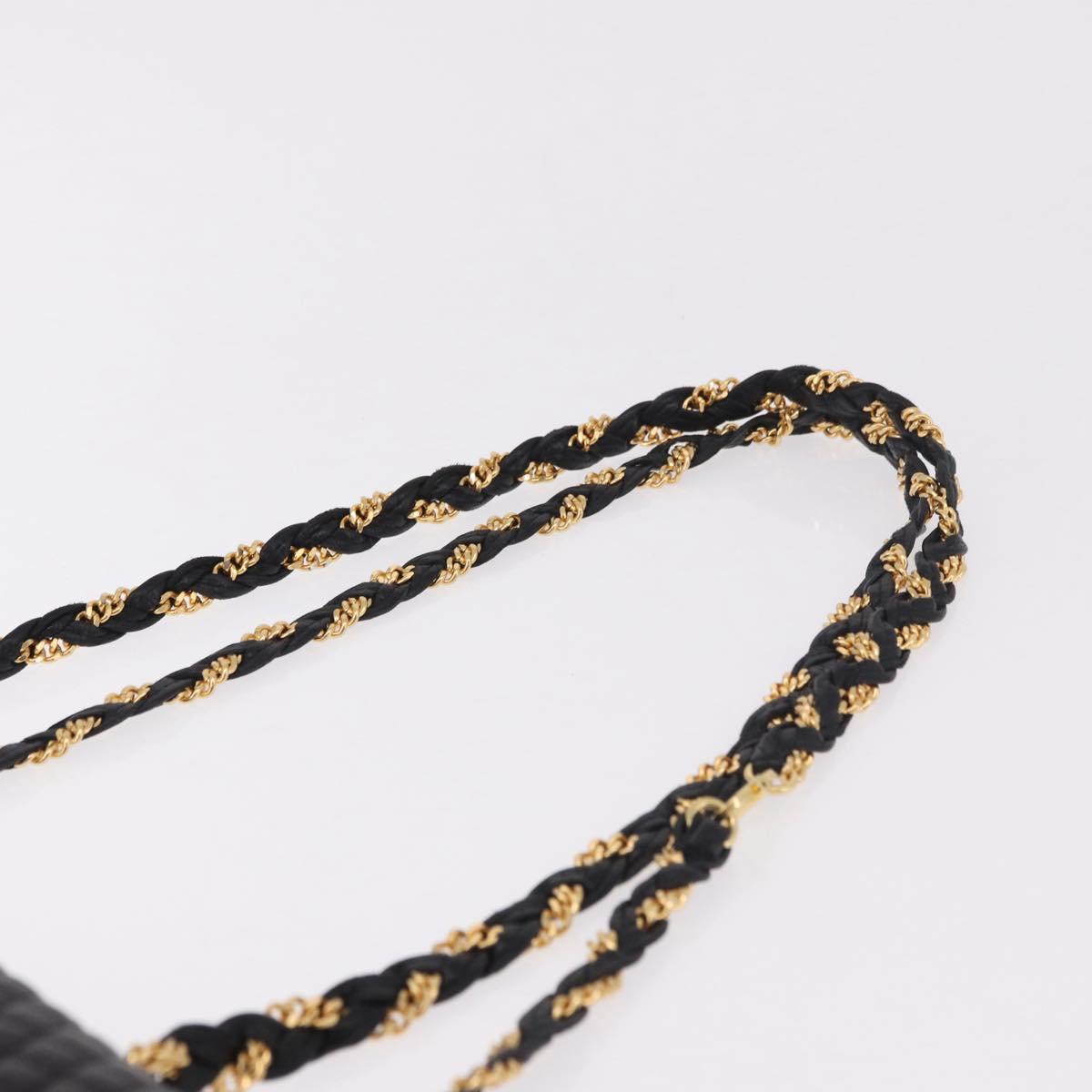 BALLY Chain Shoulder Bag Leather Black Gold Auth kk687A
