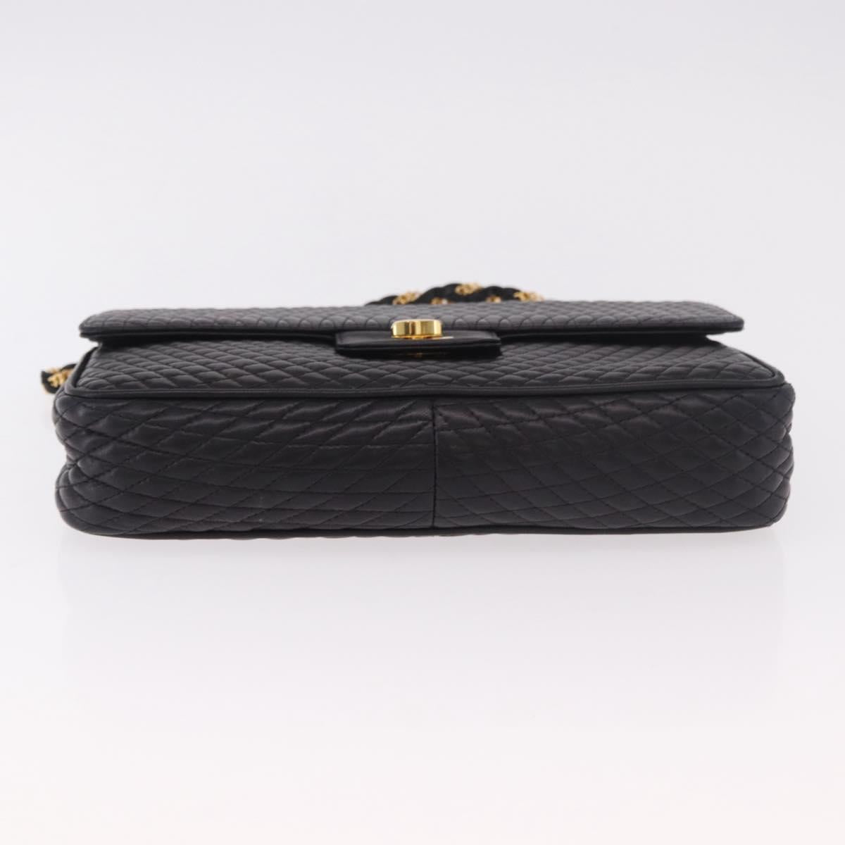 BALLY Chain Shoulder Bag Leather Black Gold Auth kk687A