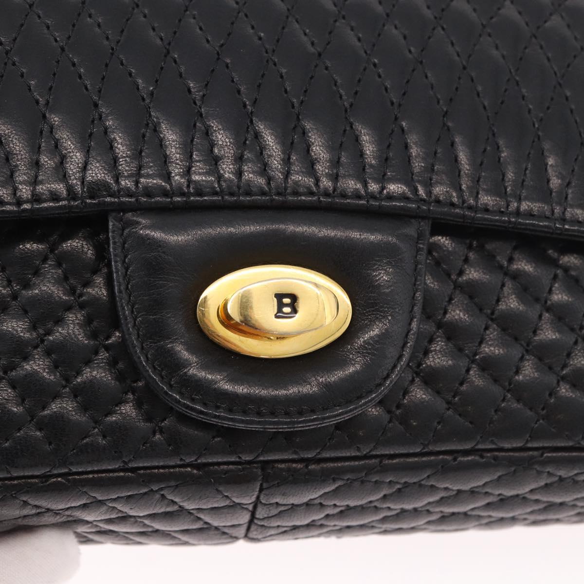 BALLY Chain Shoulder Bag Leather Black Gold Auth kk688A