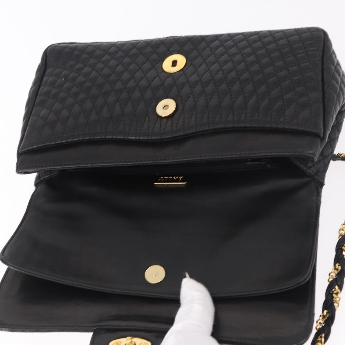 BALLY Chain Shoulder Bag Leather Black Gold Auth kk688A