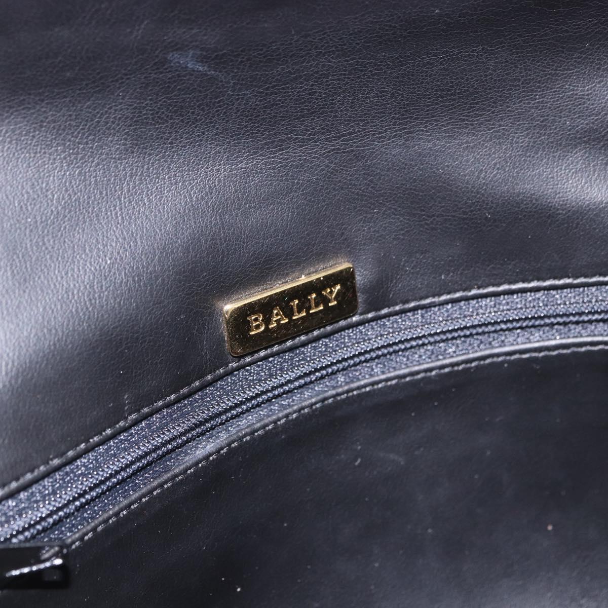 BALLY Chain Shoulder Bag Leather Black Gold Auth kk688A