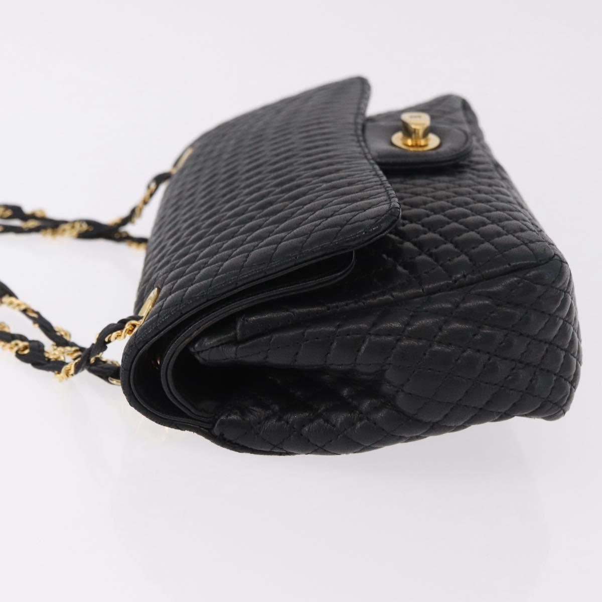 BALLY Chain Shoulder Bag Leather Black Gold Auth kk688A