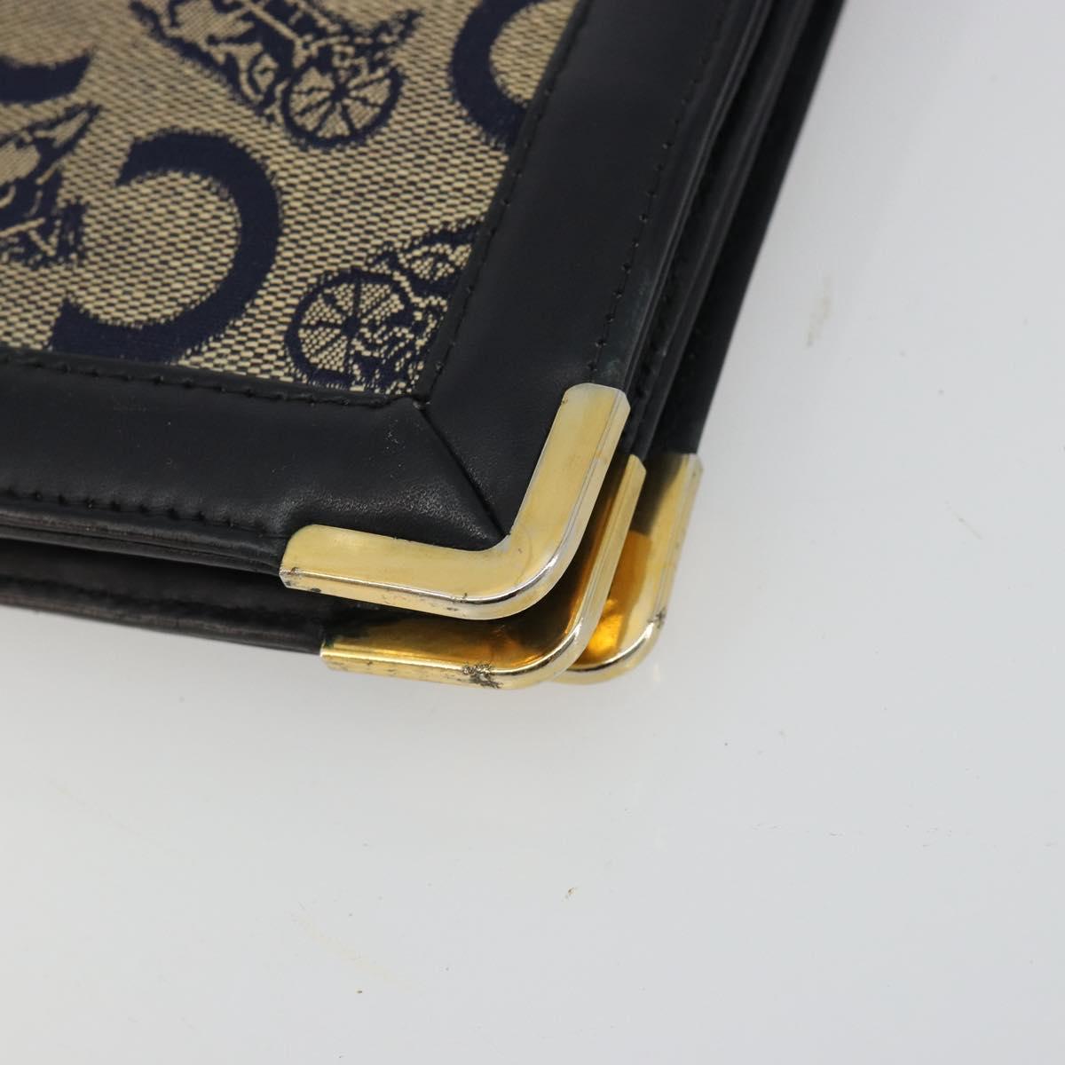 CELINE C Sulky Shoulder Bag Canvas Navy Gold Auth kk689