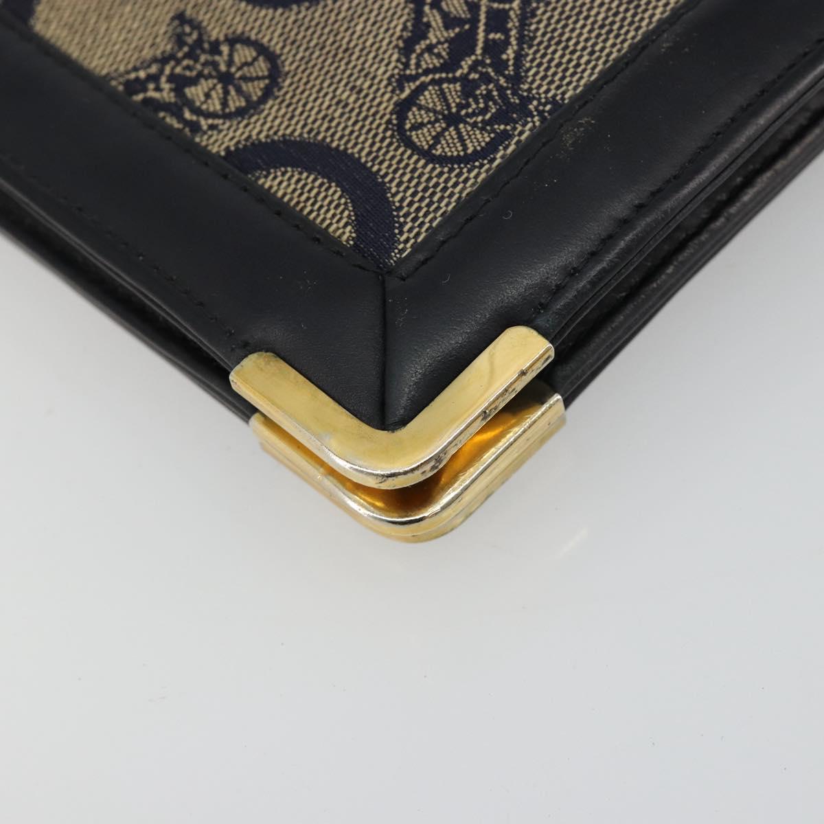 CELINE C Sulky Shoulder Bag Canvas Navy Gold Auth kk689