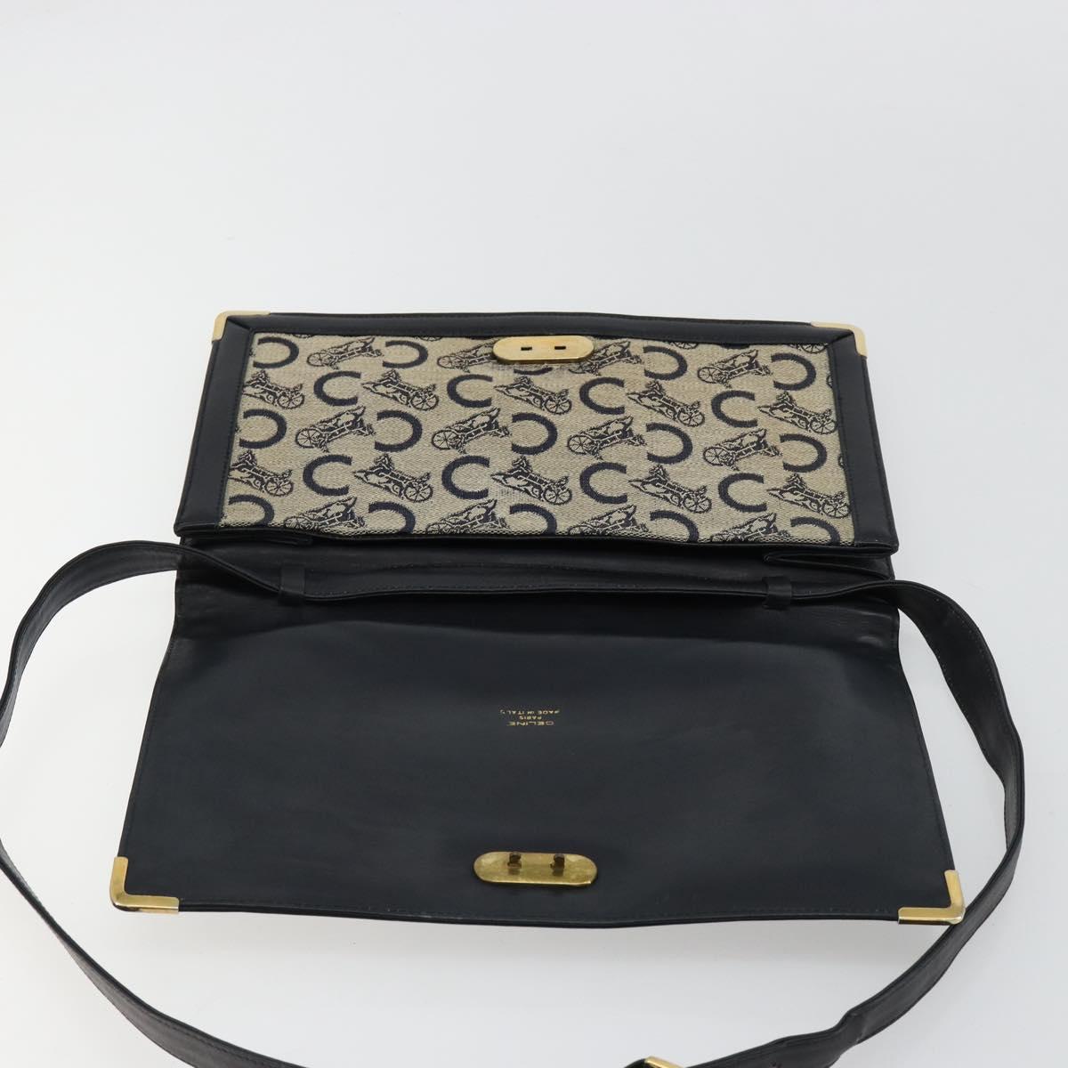 CELINE C Sulky Shoulder Bag Canvas Navy Gold Auth kk689