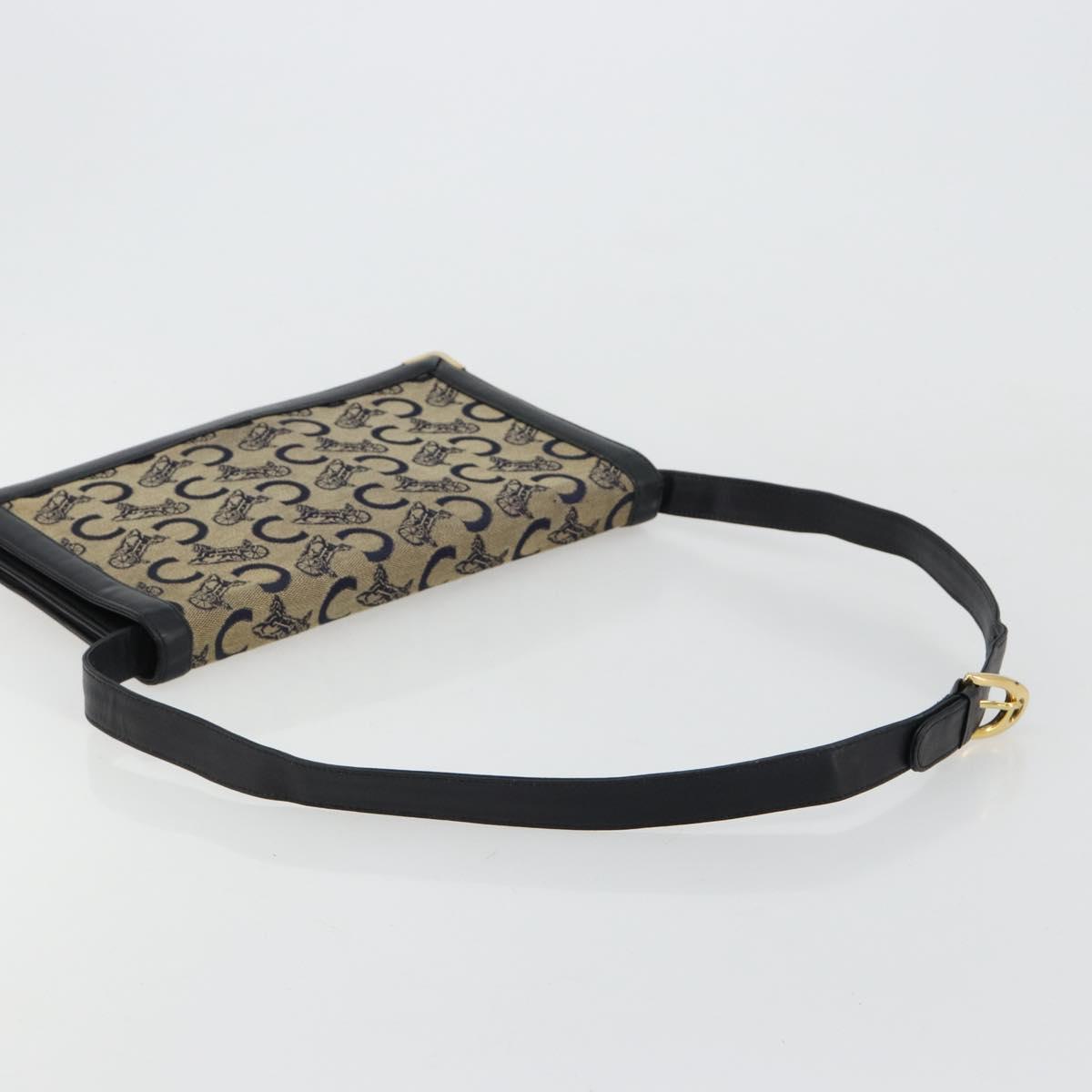 CELINE C Sulky Shoulder Bag Canvas Navy Gold Auth kk689