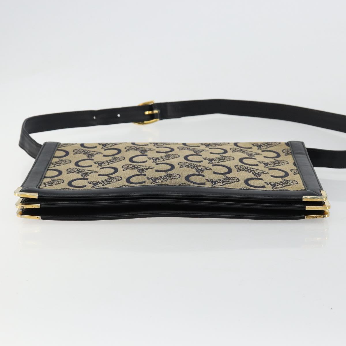 CELINE C Sulky Shoulder Bag Canvas Navy Gold Auth kk689