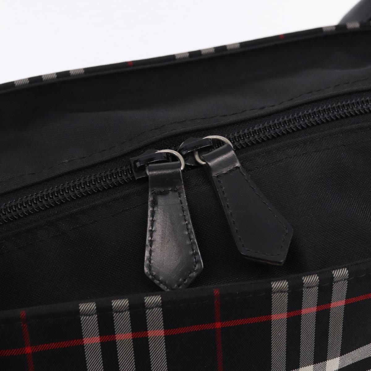 Burberrys Nova Check Blue Label Tote Bag Nylon Black Silver Auth kk690A