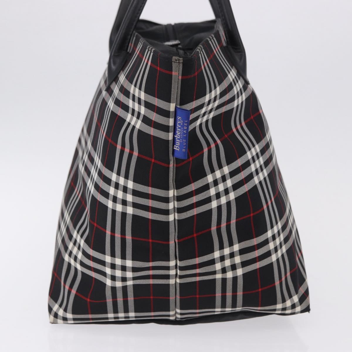 Burberrys Nova Check Blue Label Tote Bag Nylon Black Silver Auth kk690A