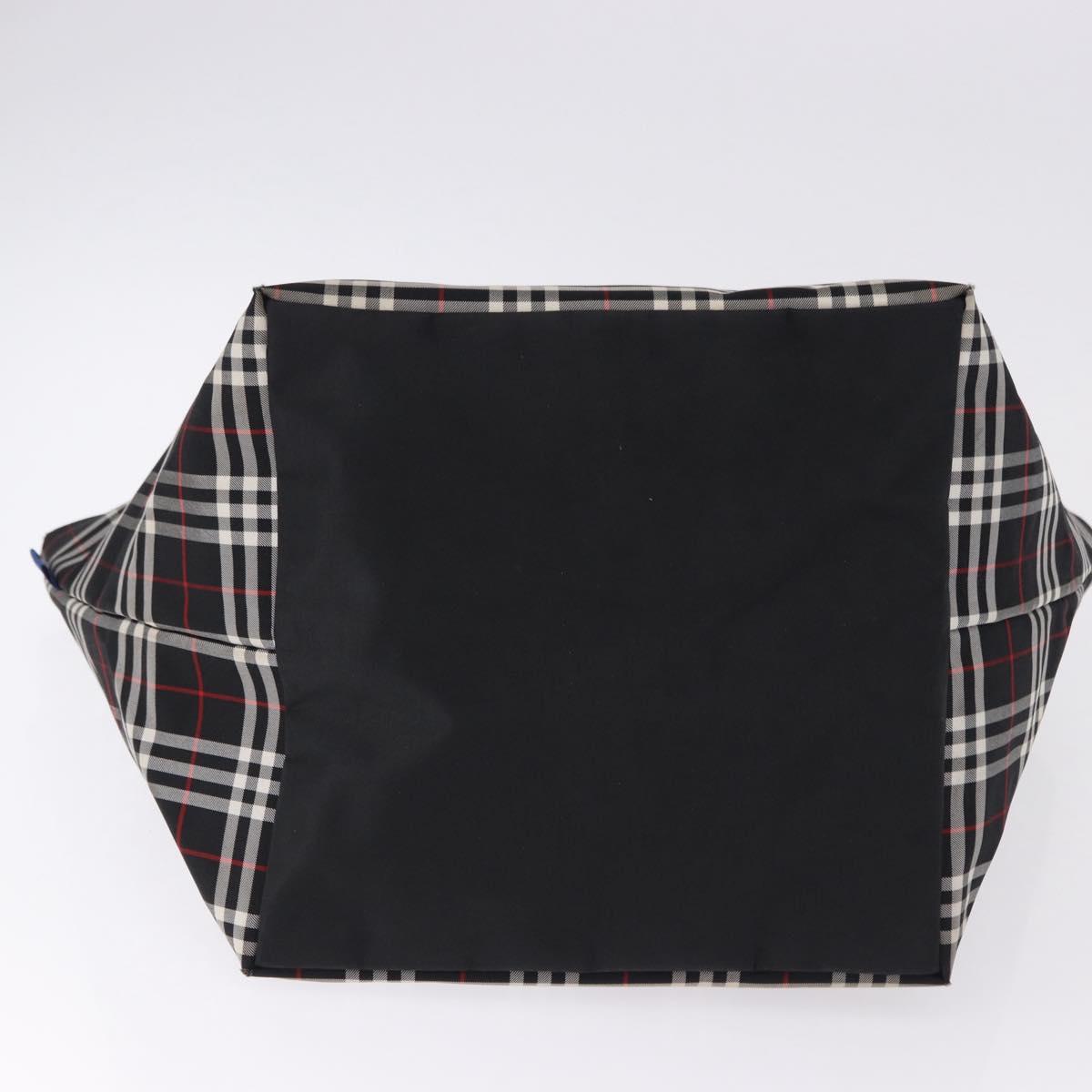 Burberrys Nova Check Blue Label Tote Bag Nylon Black Silver Auth kk690A