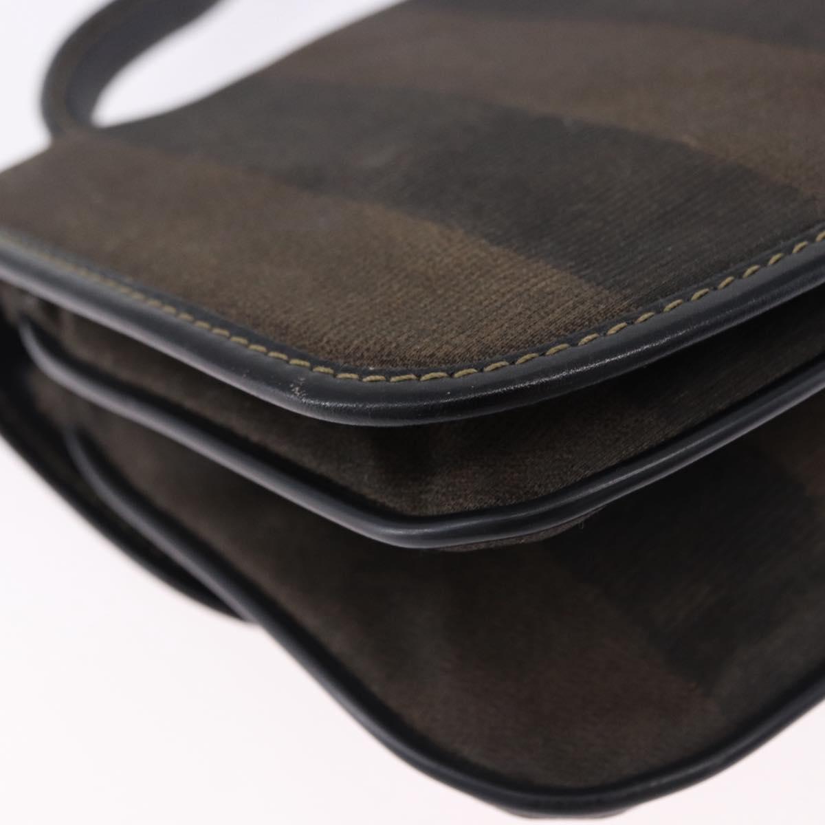 FENDI Pecan Canvas Shoulder Bag PVC Black Brown Auth kk691