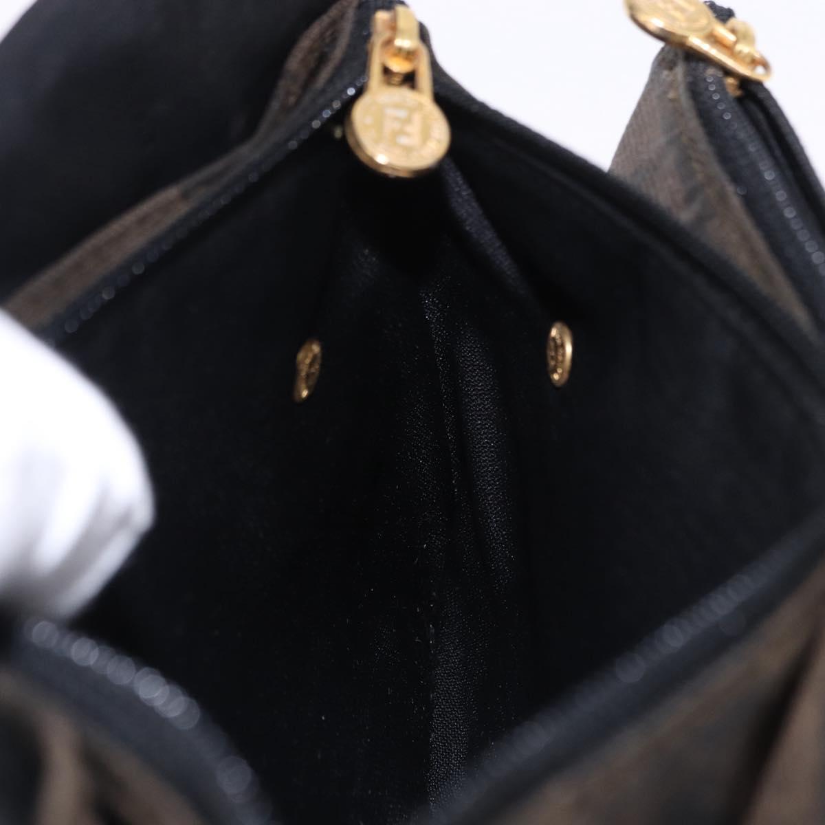 FENDI Pecan Canvas Shoulder Bag PVC Black Brown Auth kk691
