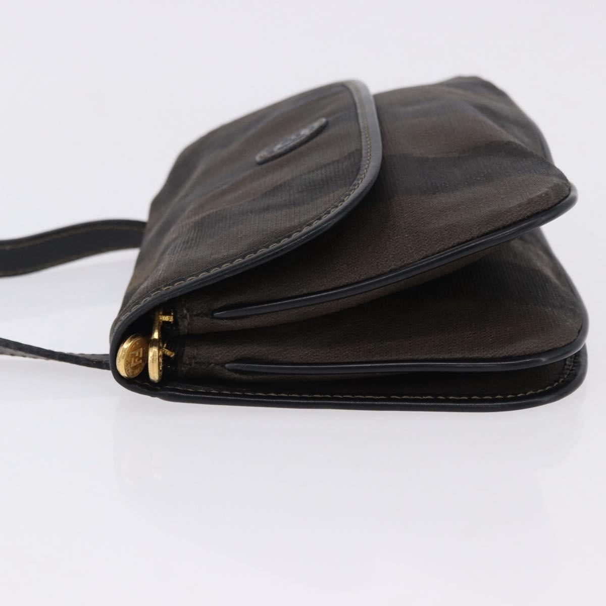 FENDI Pecan Canvas Shoulder Bag PVC Black Brown Auth kk691