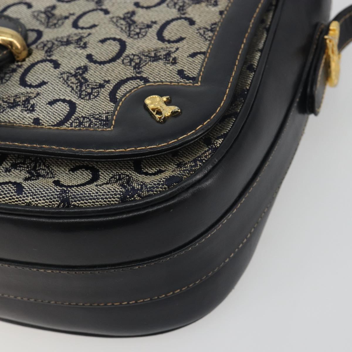 CELINE C Sulky Shoulder Bag Canvas Navy Gold Auth kk693