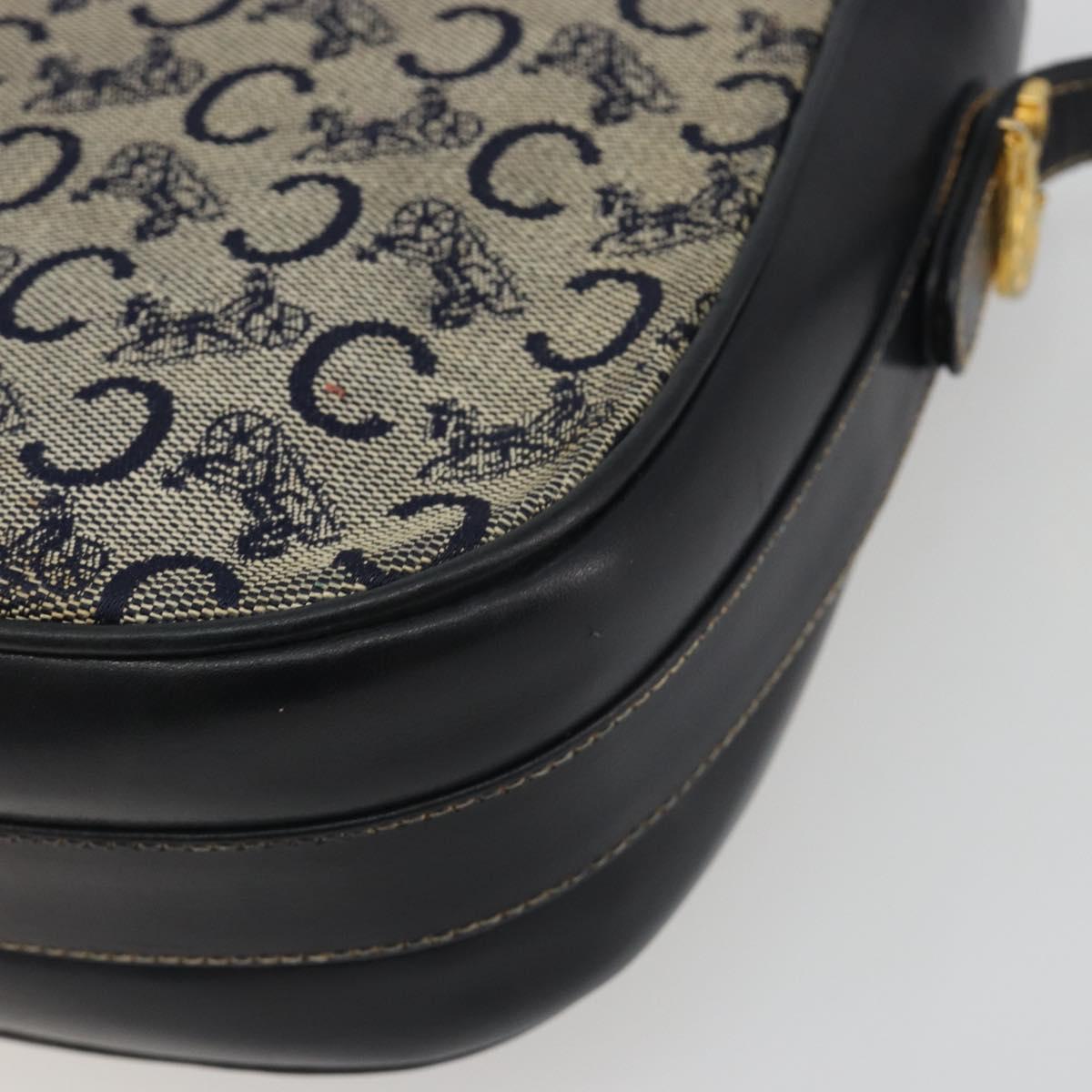CELINE C Sulky Shoulder Bag Canvas Navy Gold Auth kk693