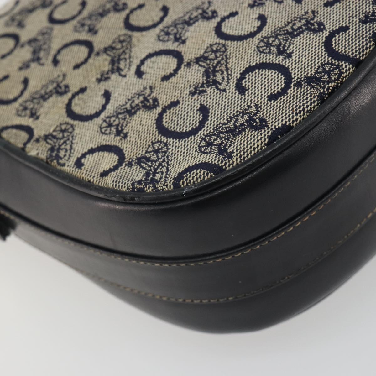 CELINE C Sulky Shoulder Bag Canvas Navy Gold Auth kk693