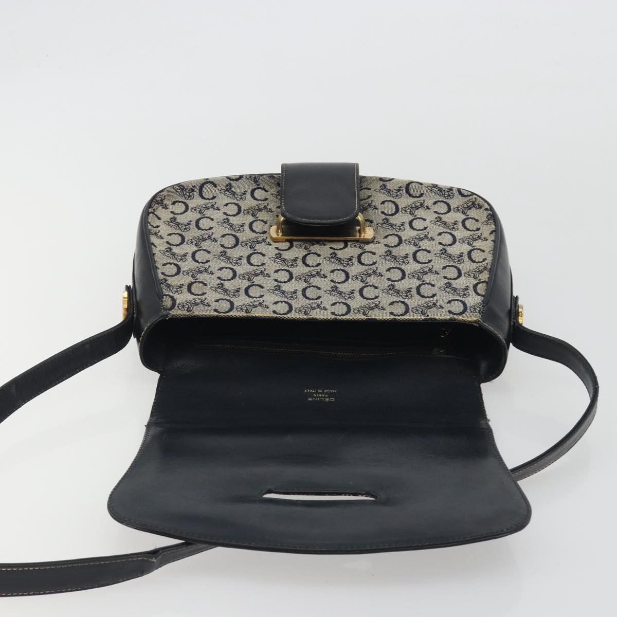 CELINE C Sulky Shoulder Bag Canvas Navy Gold Auth kk693