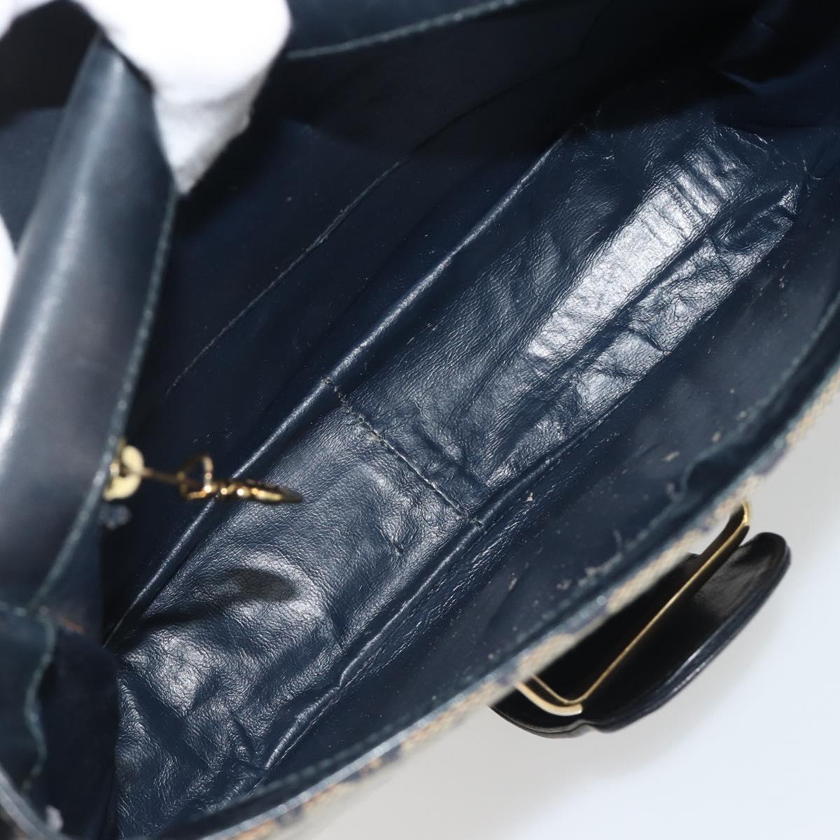 CELINE C Sulky Shoulder Bag Canvas Navy Gold Auth kk693