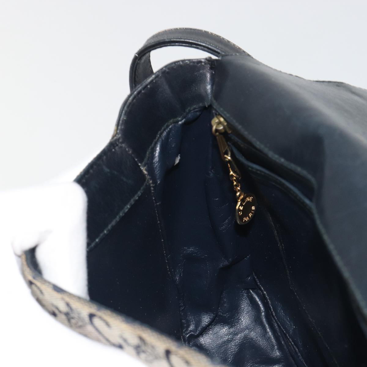 CELINE C Sulky Shoulder Bag Canvas Navy Gold Auth kk693