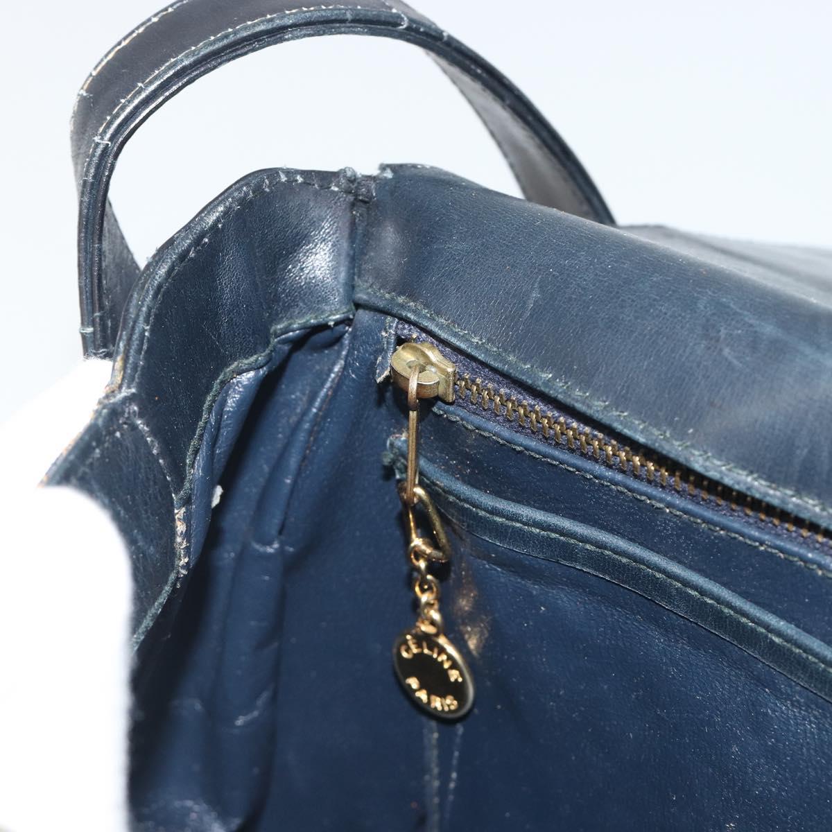 CELINE C Sulky Shoulder Bag Canvas Navy Gold Auth kk693
