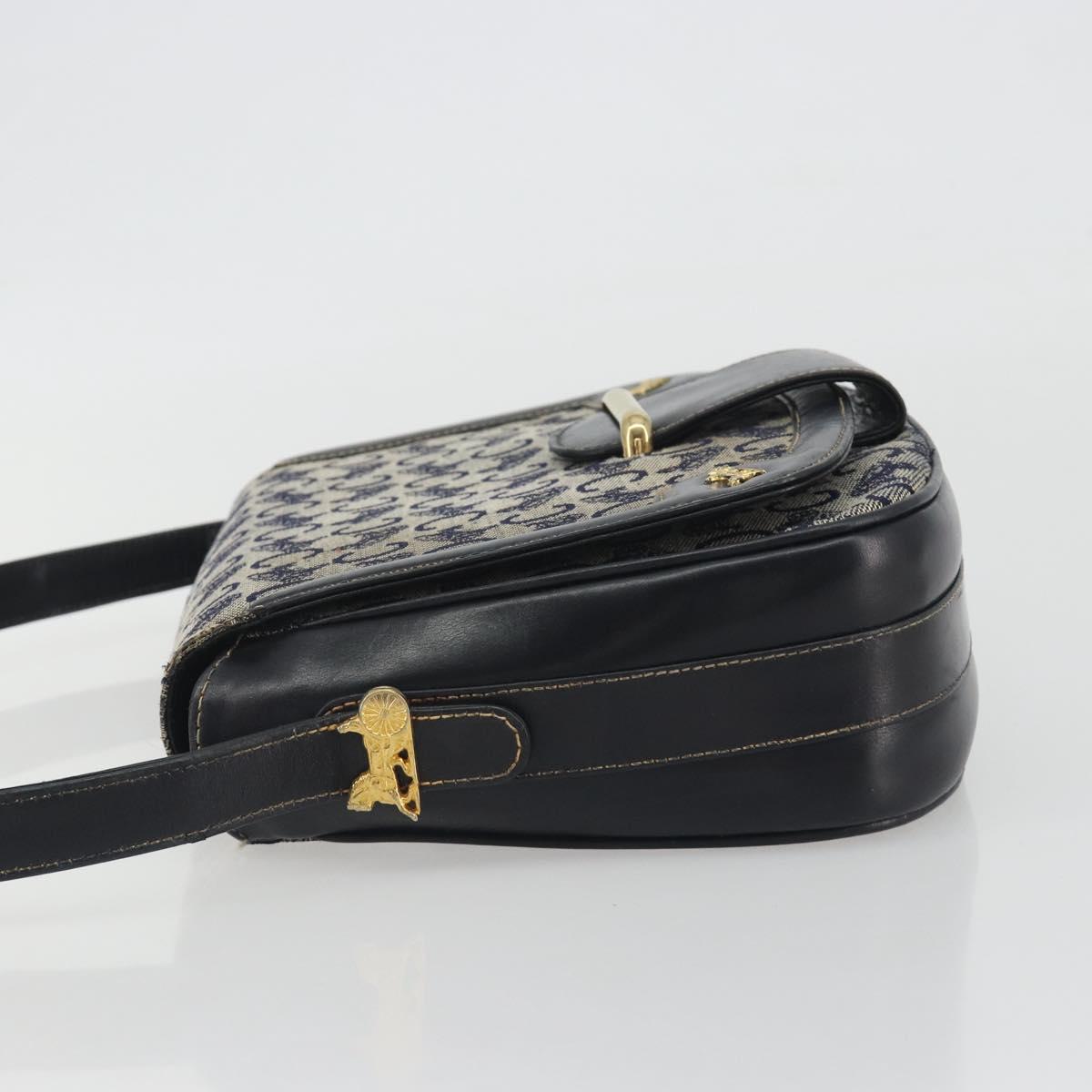 CELINE C Sulky Shoulder Bag Canvas Navy Gold Auth kk693
