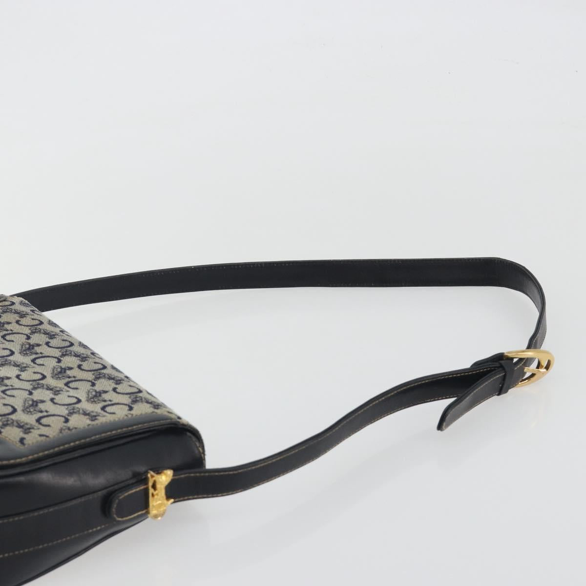 CELINE C Sulky Shoulder Bag Canvas Navy Gold Auth kk693