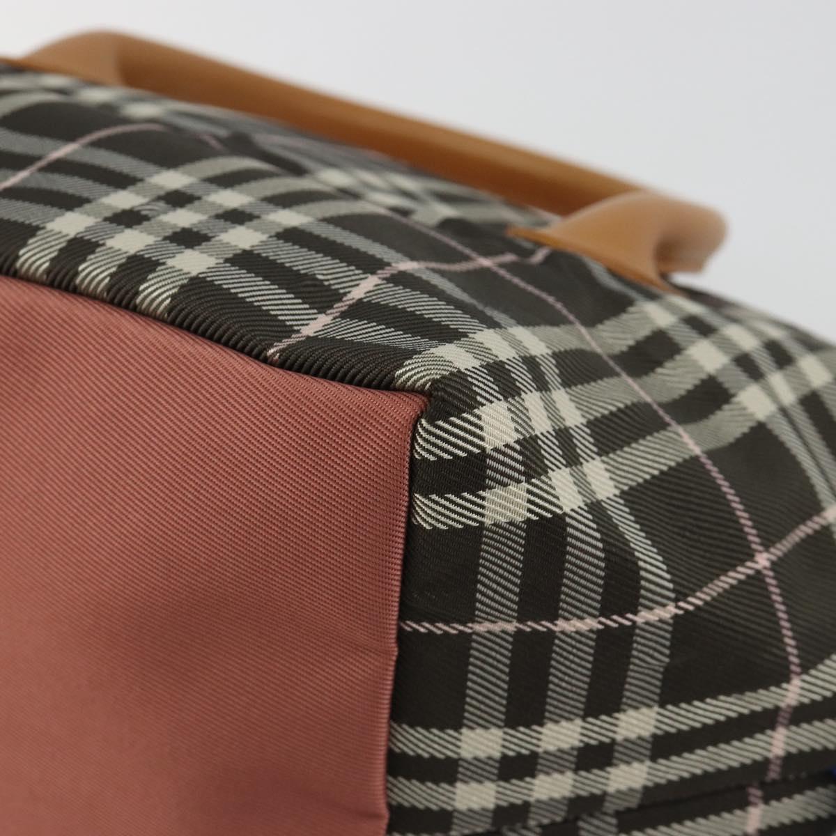 BURBERRY Nova Check Blue Label Tote Bag Nylon Brown Silver Auth kk694A