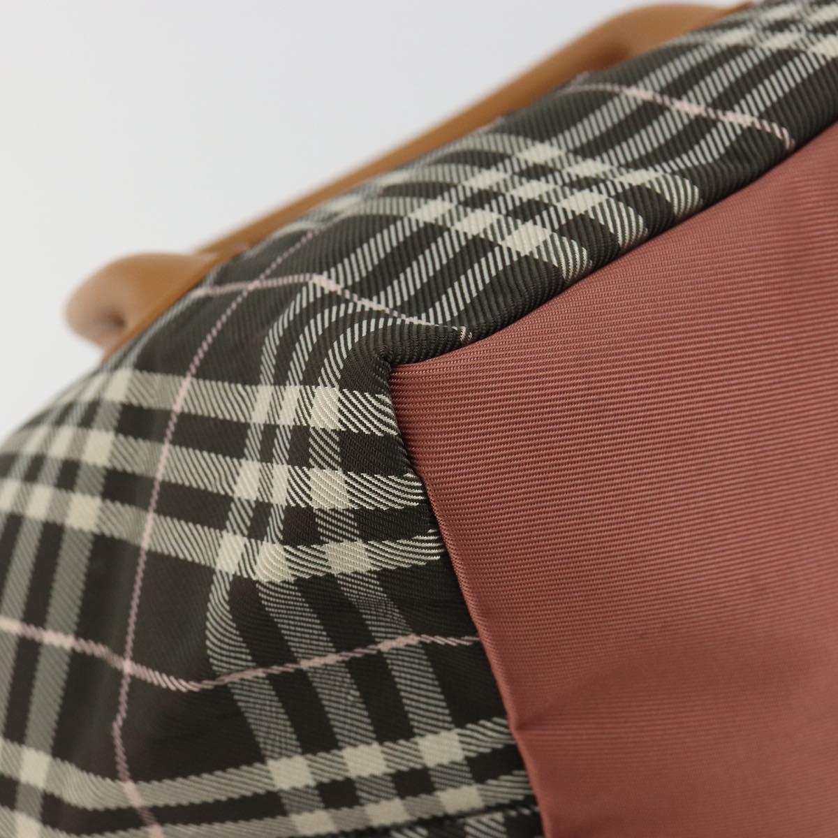BURBERRY Nova Check Blue Label Tote Bag Nylon Brown Silver Auth kk694A