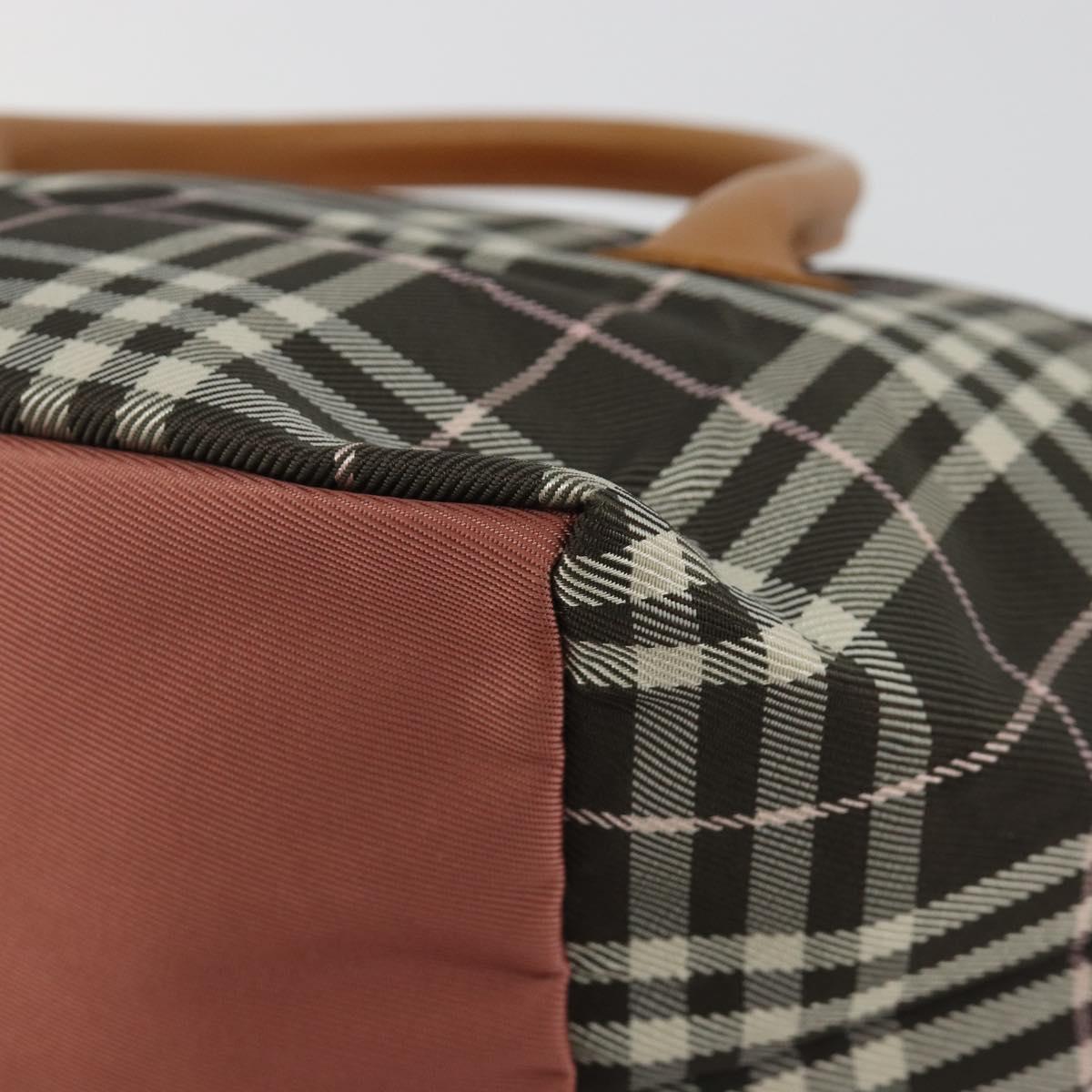 BURBERRY Nova Check Blue Label Tote Bag Nylon Brown Silver Auth kk694A