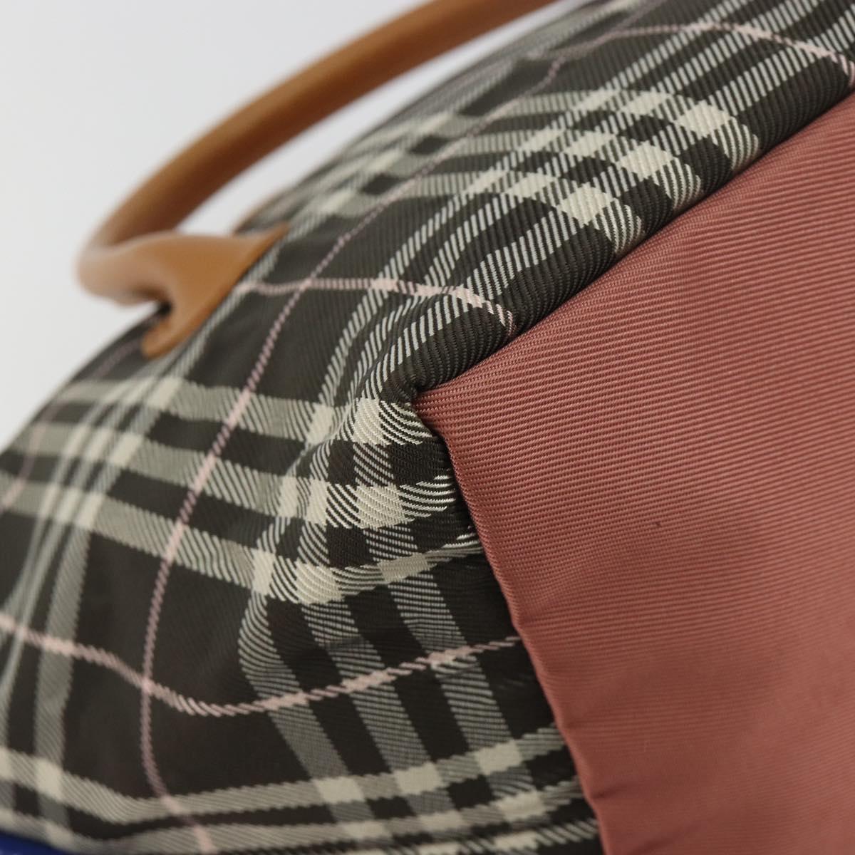 BURBERRY Nova Check Blue Label Tote Bag Nylon Brown Silver Auth kk694A