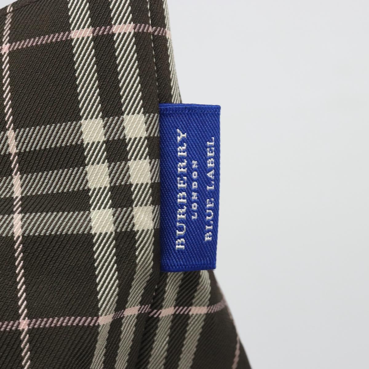 BURBERRY Nova Check Blue Label Tote Bag Nylon Brown Silver Auth kk694A
