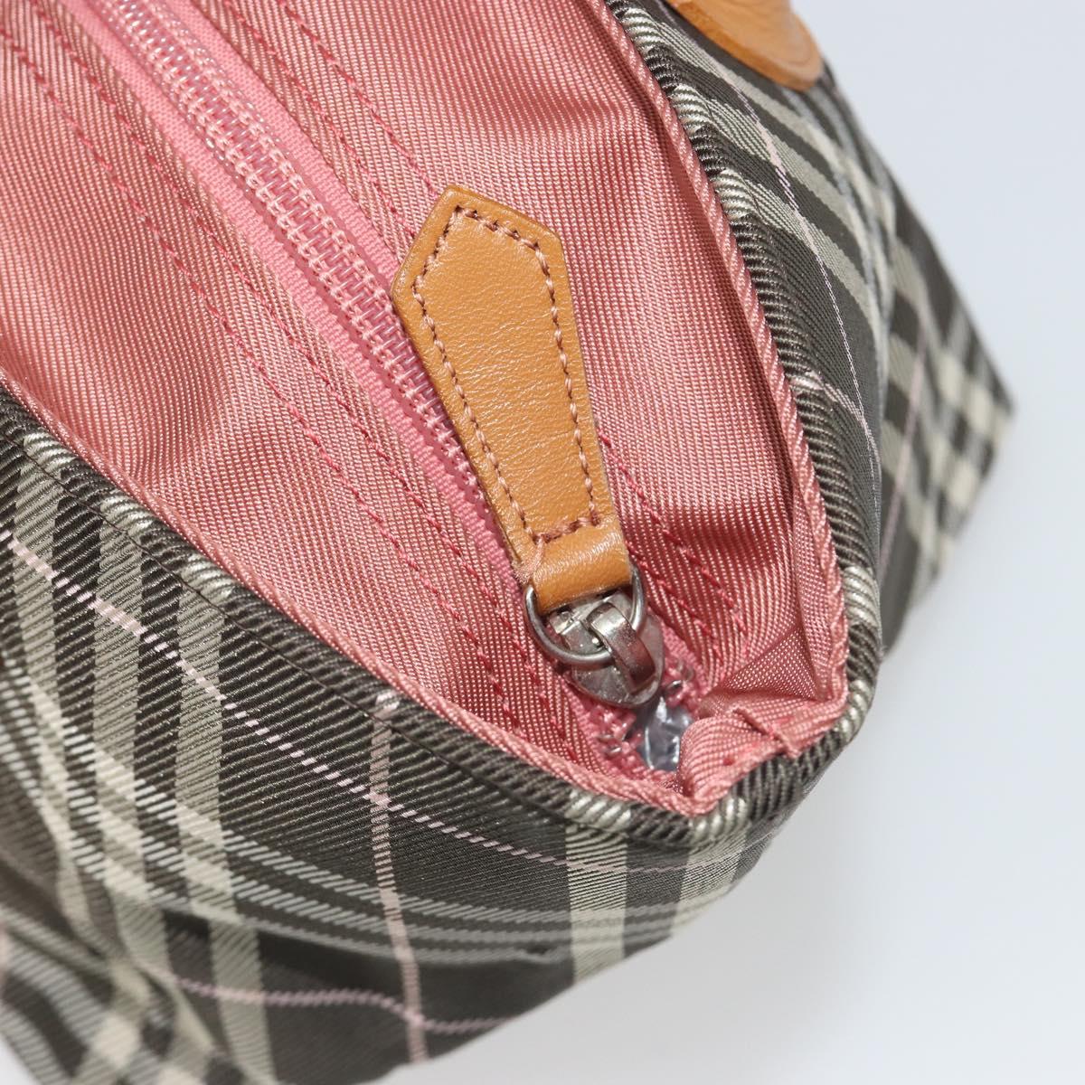 BURBERRY Nova Check Blue Label Tote Bag Nylon Brown Silver Auth kk694A
