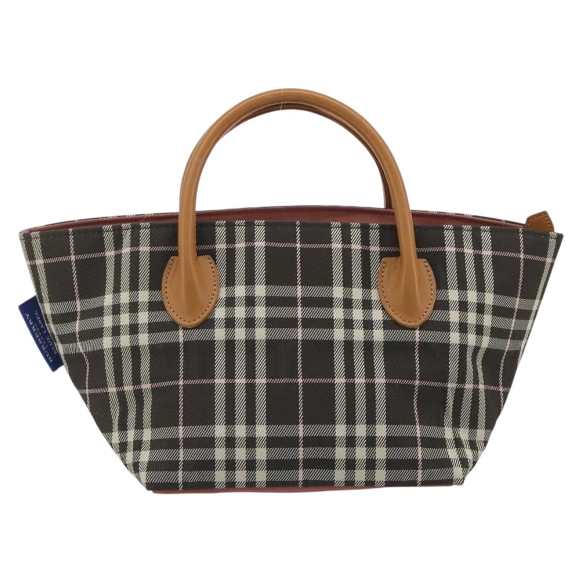 BURBERRY Nova Check Blue Label Tote Bag Nylon Brown Silver Auth kk694A