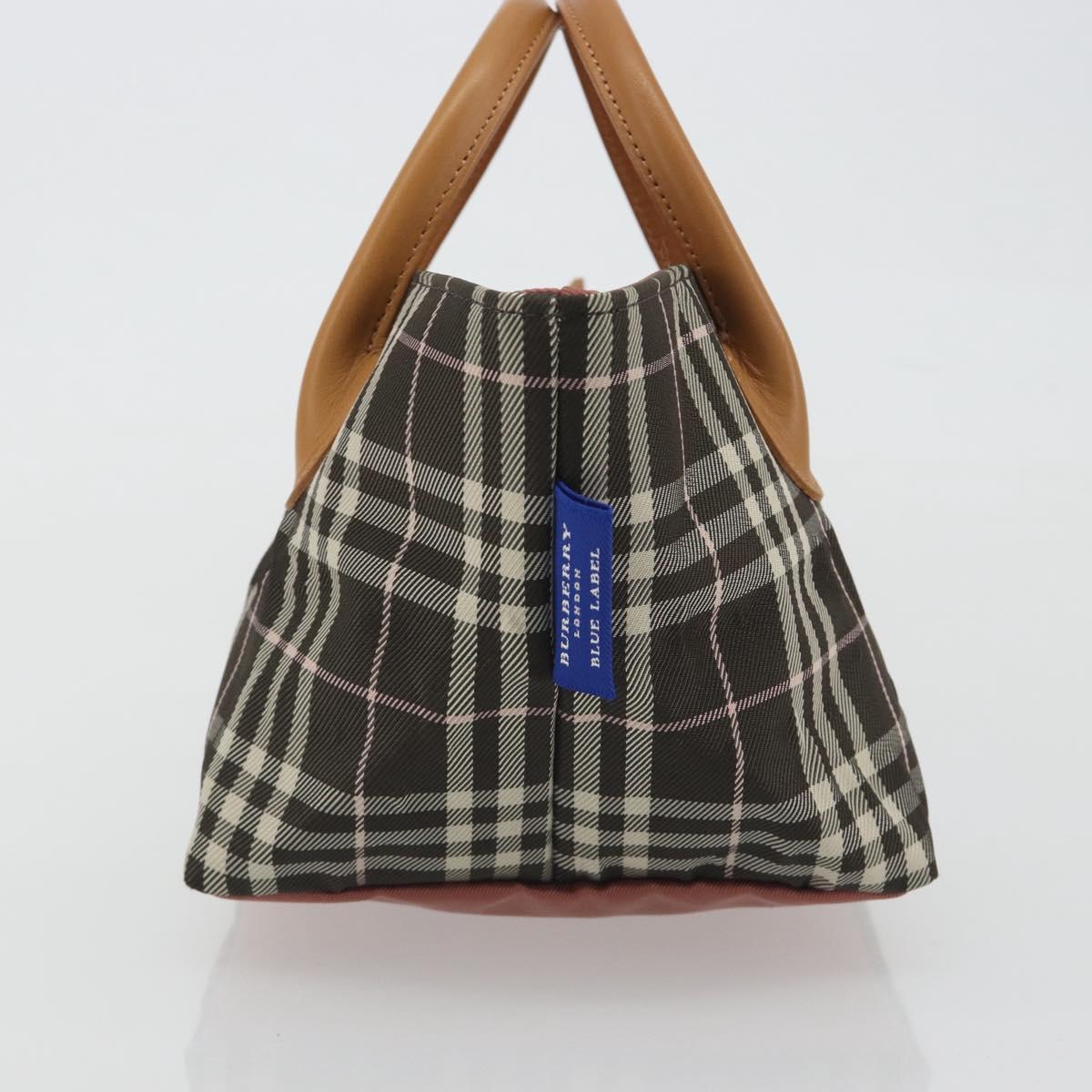 BURBERRY Nova Check Blue Label Tote Bag Nylon Brown Silver Auth kk694A