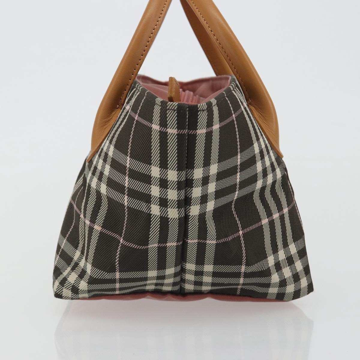 BURBERRY Nova Check Blue Label Tote Bag Nylon Brown Silver Auth kk694A