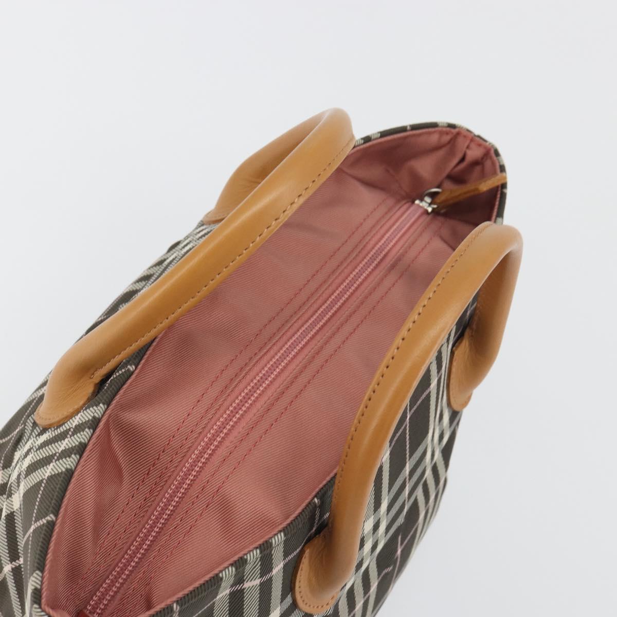 BURBERRY Nova Check Blue Label Tote Bag Nylon Brown Silver Auth kk694A
