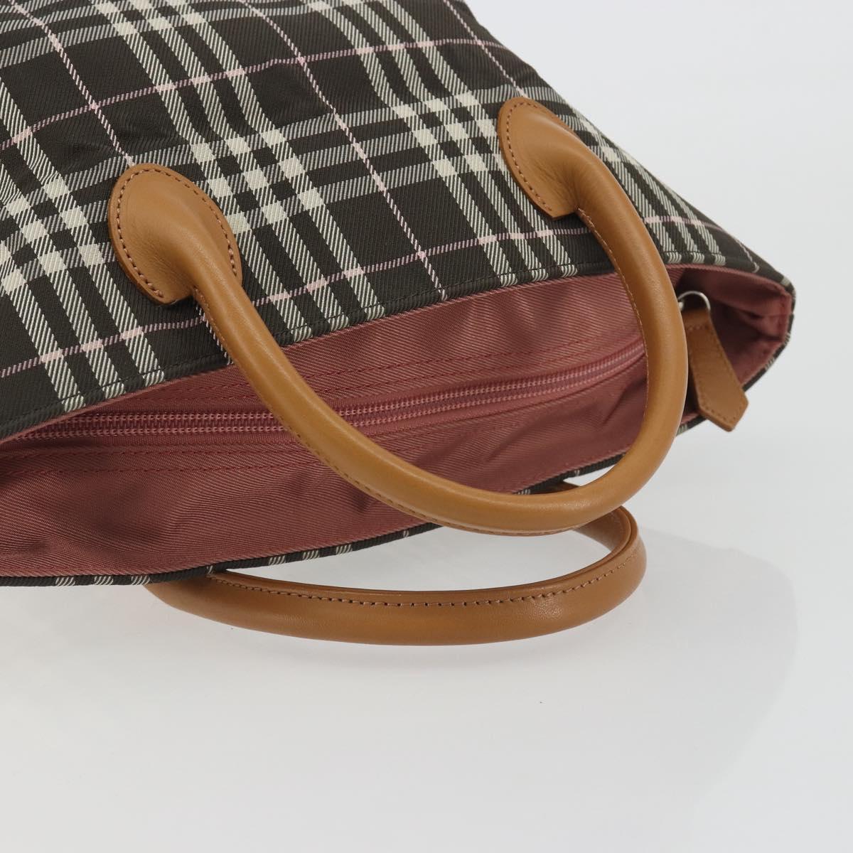 BURBERRY Nova Check Blue Label Tote Bag Nylon Brown Silver Auth kk694A