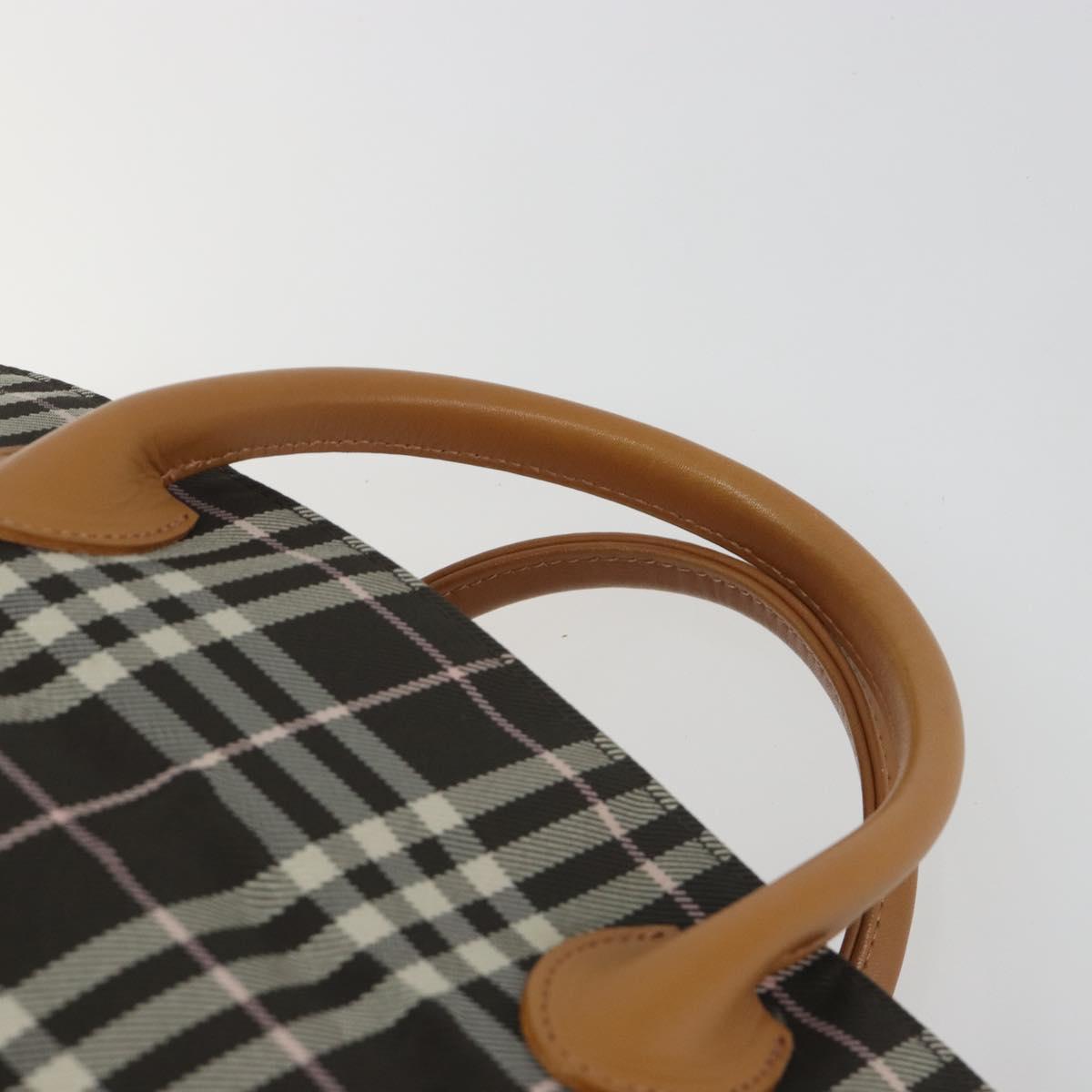 BURBERRY Nova Check Blue Label Tote Bag Nylon Brown Silver Auth kk694A