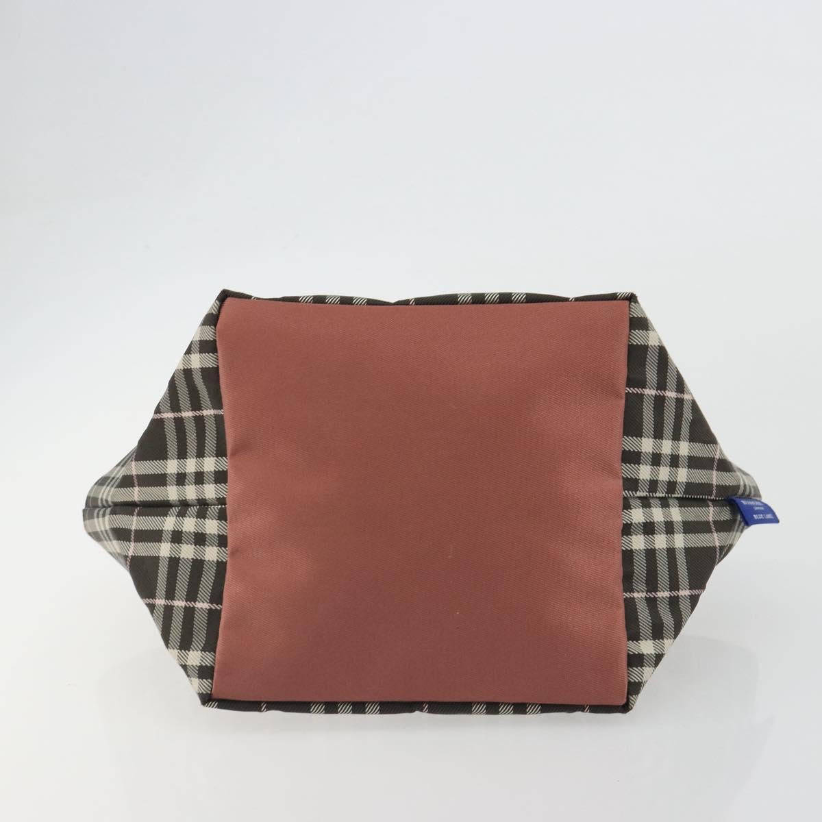 BURBERRY Nova Check Blue Label Tote Bag Nylon Brown Silver Auth kk694A