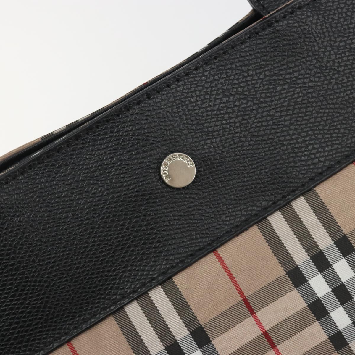 BURBERRY Nova Check Tote Bag Nylon Beige Silver Auth kk695A