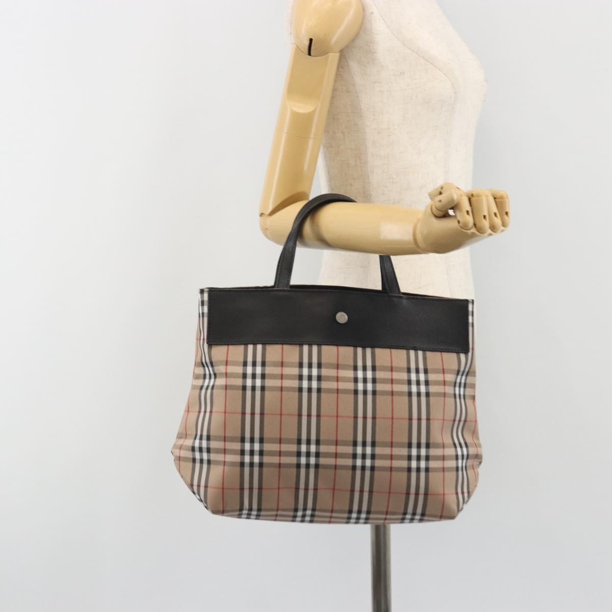 BURBERRY Nova Check Tote Bag Nylon Beige Silver Auth kk695A
