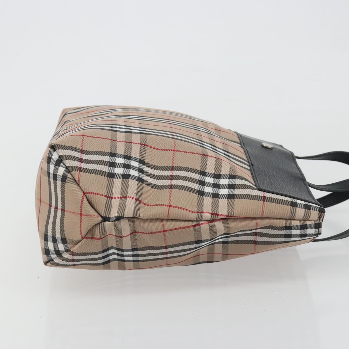 BURBERRY Nova Check Tote Bag Nylon Beige Silver Auth kk695A